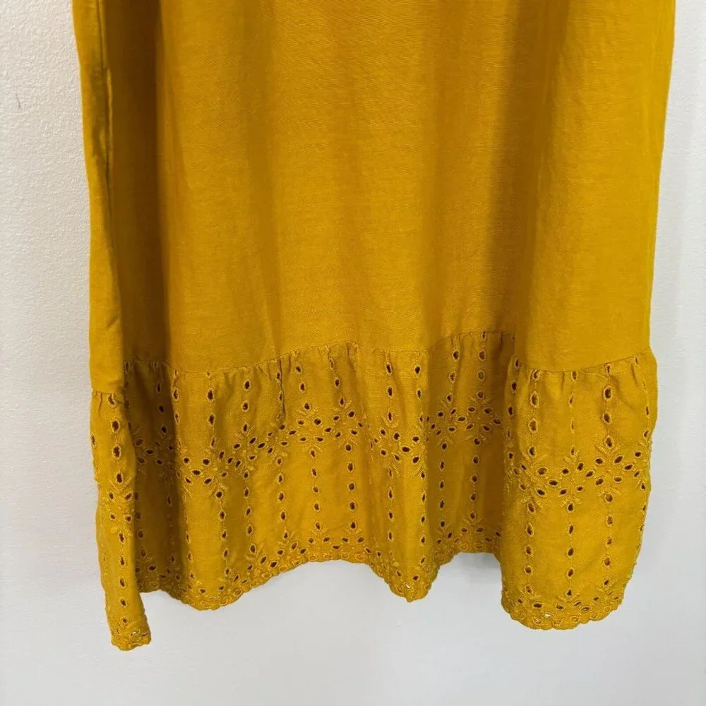 Old Navy Girls Maxi Dress XL 14 Golden Yellow Cotton Blend Eyelet Hem Sleeveless